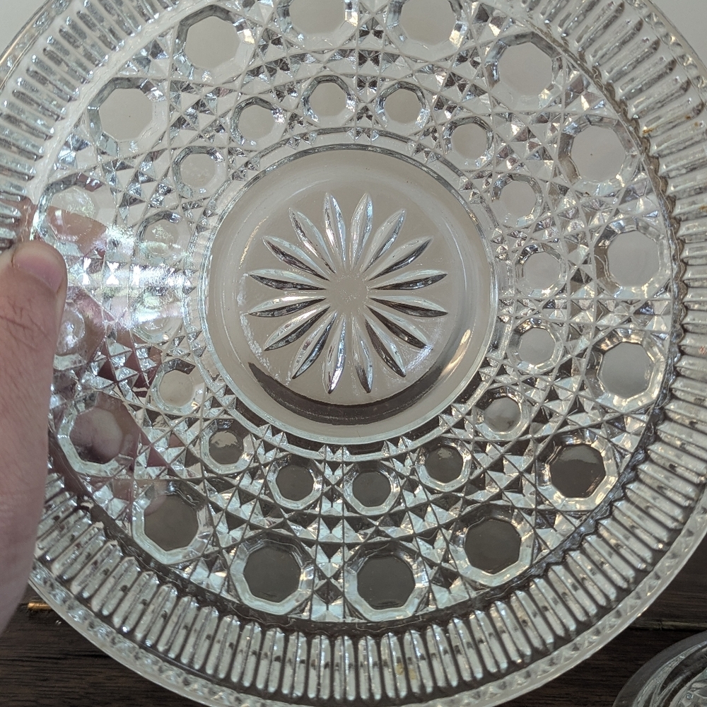 Flawless Diamond Point Clear Glass Candy Dish with Lid - MCM Apothecary Jar